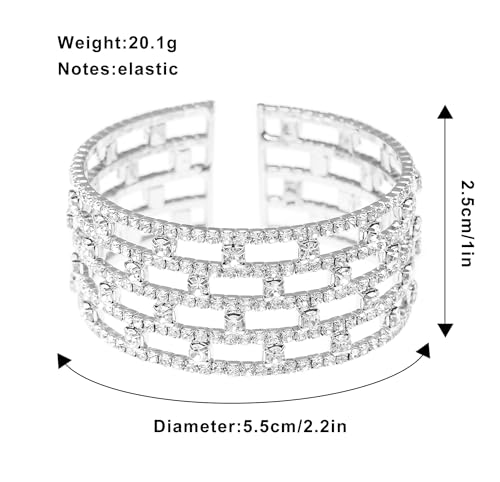 Rhinestone Bracelet for Women MultiLayer Crystal Cuff Bracelet Strand Layered Bracelet - color: Silver 3