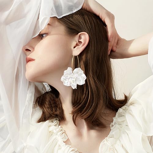 Exaggerated Bohemian Resin Rose Flower Petal Dangle Drop Earrings Long Acrylic Tiered Floral Tassel Earring for Women - color: Colorful