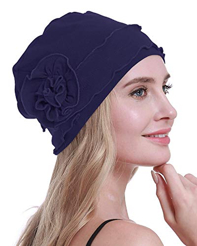 osvyo Chemo Headwear Turban Cap for Women - Cancer Beanie Hair Loss Sealed Packaging - color: Cotton Denim Blue