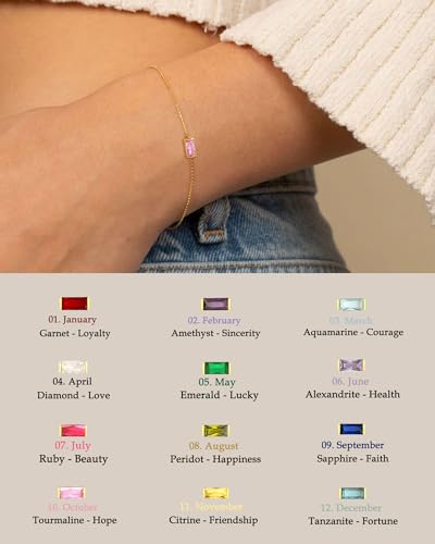 FUNEIA Birthstone Gold Bracelets for Women Non Tarnish Trendy Dainty 14K Gold Plated Bracelet Stack Stackable Blue Green May Emerald Friendship Bracelets Jewelry Gifts for Mom Best Friend - color: 10. October(Tourmaline)