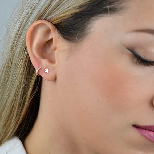 3 Pairs 925 Sterling Silver Star Stud Earrings for Women,Tiny Simple Geometric Stud Earrings Set Small Hypoallergenic Cartilage Tragus Ear Jewellery for Men (3/4/5mm) - color: 06 Silver-3 Pairs-5mm