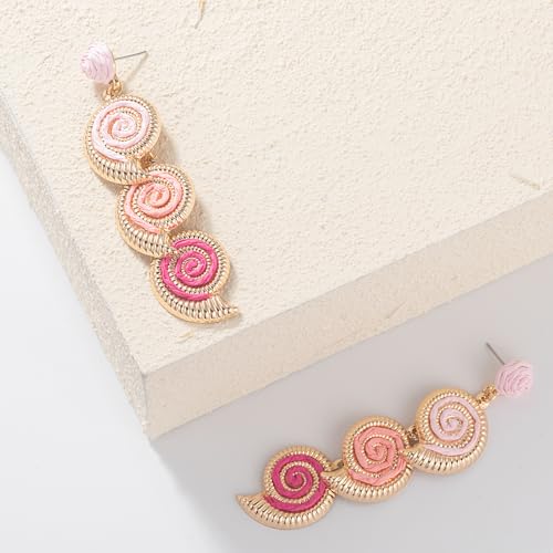 Boho Raffia Earrings Starfish Shell Seashell Dangle Drop Earrings Cute Statemnet Trendy Jewelry Summer Beach Outfits for Women - color: Pink, size: Seashell