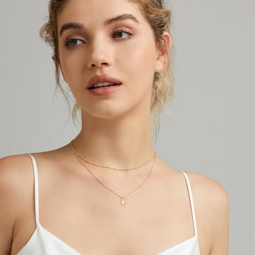 Luxval Diamond Pendant Gold Necklace for Women，Dainty 18k Gold Plated Choker Necklaces Simple Gold Jewelry Gifts for Women Girls - color: Gold-Birthstone Layered