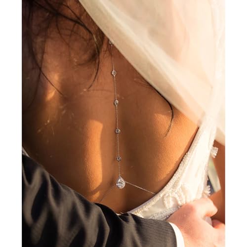 Rhinestone Long Drop Back Chain Jewelry for Women Crystal Back Chain Necklace Gold Plated Body Chain Backdrop Chain Jewelry - style: silver
