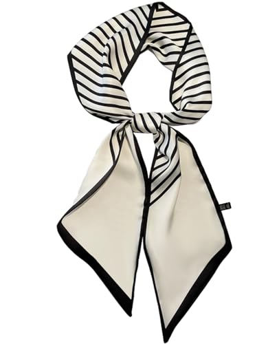 kcctoo 59” Long Silk Like Head Scarf Women's Fashion Square Neck Satin Scarfs for Bag Hair Scarves Gift 59 * 5.9” - color: H1 Beige Stripe 59" X 5.9"