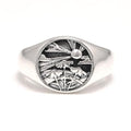 925 Sterling Silver Chunky Signet Rings for Men Women Coin Ring Mens Pinky Ring Engraved Sun Tree Jewelry Size 6-13 - color: Silver