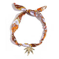 Scarf Long Fabric Colorful Silk Scarves Multi Pendant Necklace For Women Statement Boho Choker Twisted Ribbon Band Pearl Accent Heart Maple Leaf Bee Daisy Dragonfly Star Green Gem Charms - color: Orange Maple leaf