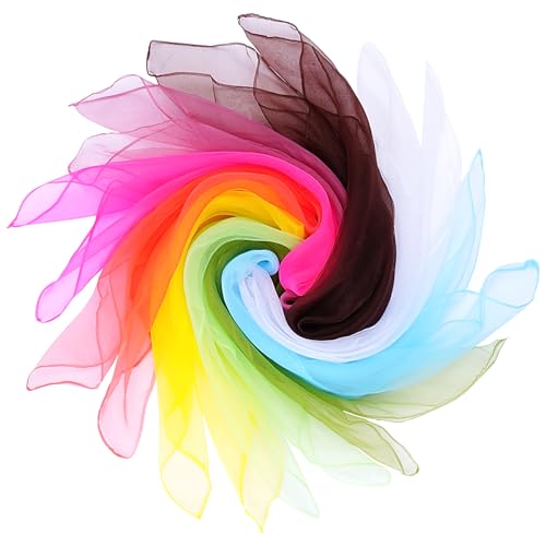 Fengek 9 Pcs Chiffon Scarf, 27.6 Inch Square Solid Color Bandana Handkerchief Ribbon Scarves for Women Girls - color: Multicolor 5