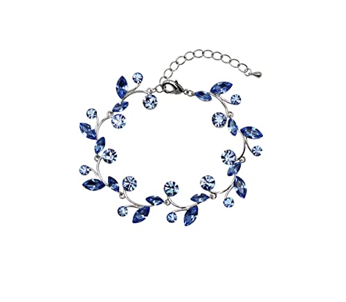 Faship Gorgeous Rhinestone Crystal Floral Necklace Earrings Set - color: Blue / Matching Bracelet