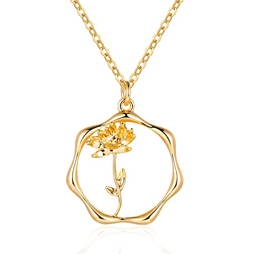 Gold Necklace for Women Birth Flower Necklaces 18K Gold Plated Custom Birth Month Floral Necklaces Birthday Gifts for Women - style: Gold-07-Water lily