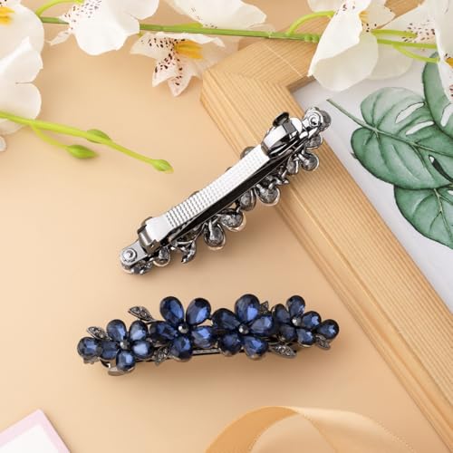 Joez Wonderful Rhinestone Hair Clips, Bridal Hair Accessories for Women, Sparkly Crystal Hair Pins, Fancy Hair Barrettes for Wedding, Bride, Long Hair (Blue Flower, 1 Pcs) - color: Flower Blue
