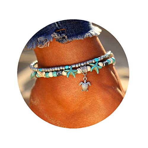 Fesciory Puka Shell Anklet for Women Summer Natural Cowrie Adjustable Ankle Bracelet, Handmade Boho Hawaiian Beach Seashell Jewelry - color: B:Turtle