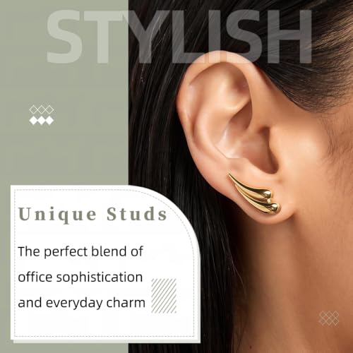 14K Gold Filled Stud Earrings for Women Non Tarnish - Trendy Gold Statement Earrings Hypoallergenic - Dainty Gold Stud Earrings Gift for Sensitive Ears