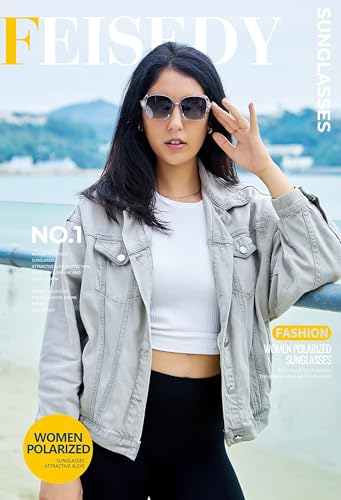 FEISEDY Polarized Women Square Sunglasses Sparkling Composite Shiny Frame B2289 - color: Gray