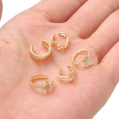 Tornito 17Pcs Ear Cuffs Chain Earrings Snake Butterfly Leaf Non Piercing Clip on Earring Fake Helix Cartilage Earrings Ear Clip Jewelry Silver Gold Tone - color: B:Gold Tone