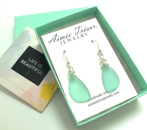 Popular Recycled Sea Glass Earrings on Sterling Silver Hooks - color: SeaFoamGreen2