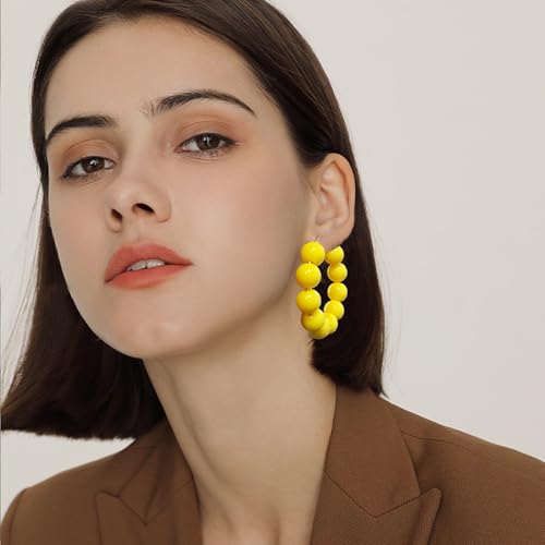 Summer Candy Colored Bead Earrings Lightweight Dainty Acrylic Geometry Hoop Earrings for Women Cute Boho Chic Handmade Jewelry - color: Yellow