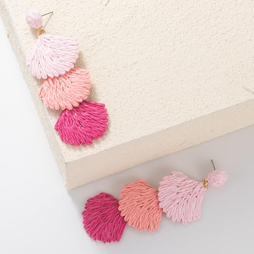 Boho Raffia Earrings Starfish Shell Seashell Dangle Drop Earrings Cute Statemnet Trendy Jewelry Summer Beach Outfits for Women - color: Pink, size: Shell