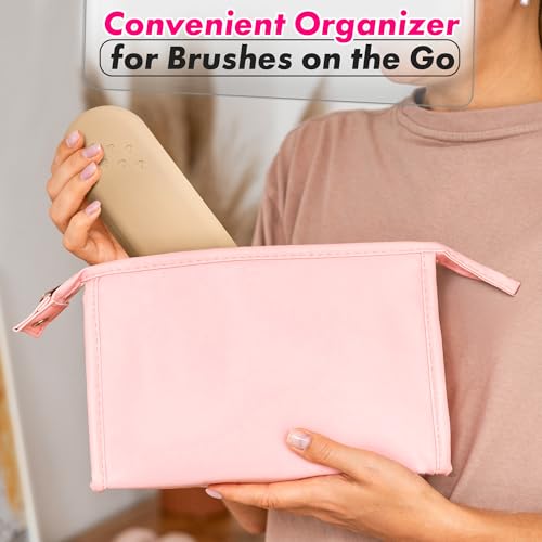 Silicone Makeup Brush Holder Travel – Stylish Silicone Make Up Bag 8.3 in, Travel Makeup Bag for Brushes, Easy-to-Clean Waterproof Case, Fits Purse or Tote, Magnetic Clips, Sturdy Brush Organizer - color: Beige Silicone Makeup Brush Holder