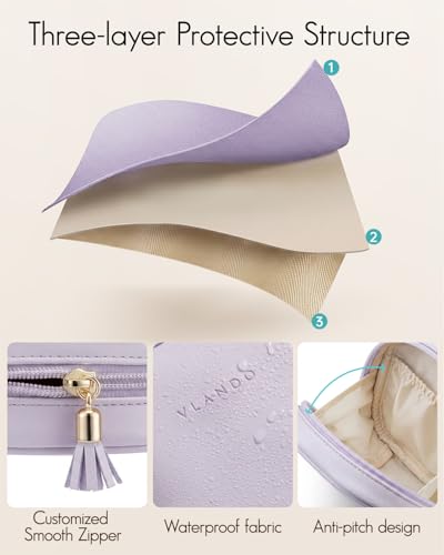 VLANDO Mini Makeup Bag, Small Makeup Bag for Purse with Slip-in Pockets, Portable Travel Toiletry Bag with Zipper, Waterproof Travel Essentials for Women-Mist Purple - color: Mist Purple