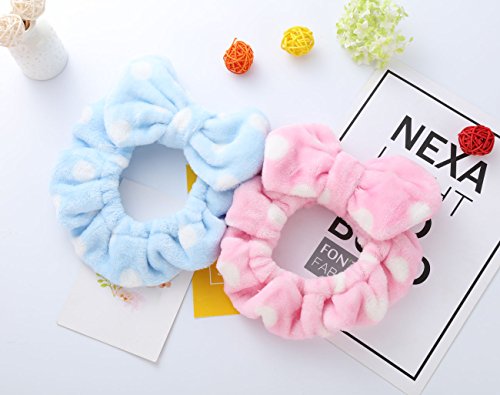 Hairizone Cute Makeup Headbands for Face Wash Shower Spa Elastic Head Band with Soft Big Bow Hair Band for Women Wrap 2 Pack (Pink/Blue) - color: Pink+Light Blue