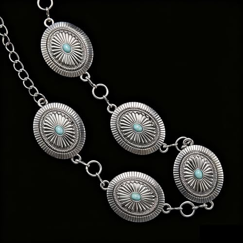 Dubulle Womens Belt Chain Leather Belts Vintage Western Adjustable Elastic Double Buckle for Cowboy Pant Dress - color: W Silver