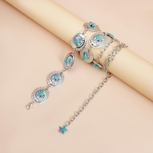 Gold Star Waist Chain Belt for Women Boho Sun Starfish Bikini Jewelry Festival Rave Outfits Waterproof Belly Body Chain - style: Turquoise Starfish