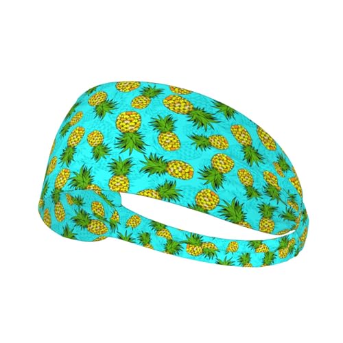 Tropical Pineapple Print Headband - Elastic Turquoise Hair Band for Women, Cute Fruit Pattern Headwrap for Workout, Yoga, Daily Wear - color: 21