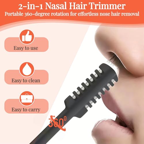 2026 Upgraded 2-in-1 Nasal Hair Cutter, 360° Rotating Double-Sided Blade, Washable Portable Grooming Tool for Men & Women, Travel Essential, (Multicolor-3-Pcs)