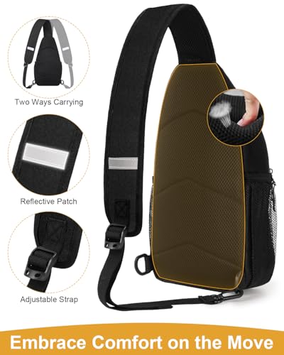 Pritent Crossbody Bags for Women Man Waterproof Sling Bag Backpack Trendy Casual Cross Body Bag with Convertible Shoulder Strap Chest Bag for Camping Hiking Travel Essentials (Black, Medium ) - color: Black, size: Medium