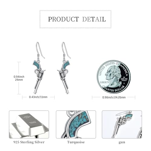Western Earrings for Women 925 Sterling Silver Turquoise Western Country Dangle Drop Earrings Country Jewelry Gifts for Cowgirl Cowboy - style: Gun