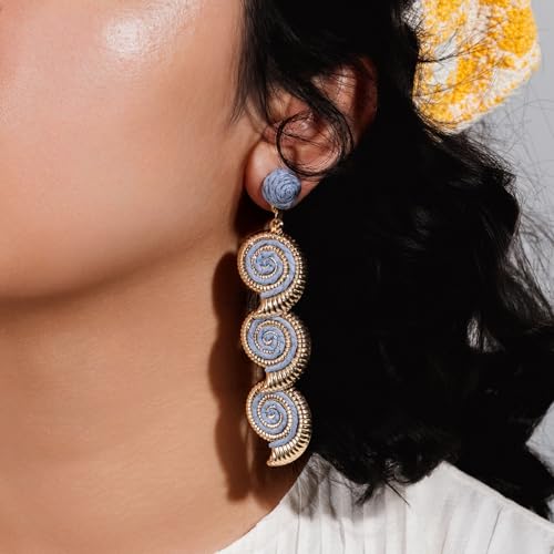 Boho Raffia Earrings Starfish Shell Seashell Dangle Drop Earrings Cute Statemnet Trendy Jewelry Summer Beach Outfits for Women - color: Lilac, size: Seashell