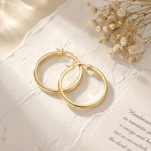 Gold Hoop Earrings 14K Gold Earrings for Women Gold Hoop Earrings for Womens Hoops Pure Minimal Style for Light and Delicate Hoops Earring for Womens 20/25/30/40mm - size: 30mm