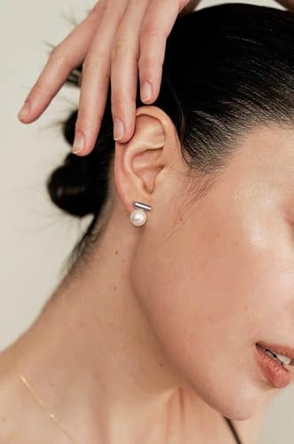 18K Gold Love Knot Stud Earrings for Women Statement Button Pearl Stud Earrings Minimalist Cute Small Post Earring - color: 8.Silver bar