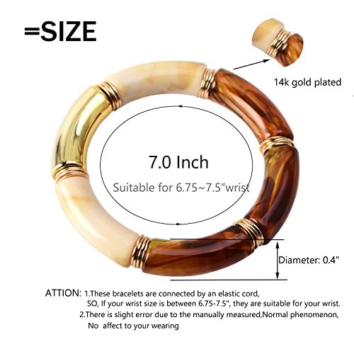 GOOJIDS Simple Beaded Gold Plated Bangles Bracelet Chunky Bamboo Tube Curved Stacking Clear Acrylic Colorful Beads Stretchable Gold Plated Bracelets Set For Women - color: A-Coffee