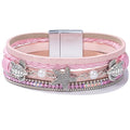 FANCY SHINY Turtle Starfish Leather Wrap Bracelet Boho Rhinestone Pearl Cuff Bracelets for Women Summer Beach Jewelry for Women - color: Pink