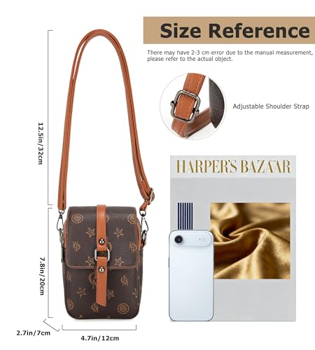 myfriday Vintage Crossbody Phone Bag for Women, Small PU Leather Shoulder Purse and Handbag - color: B-pattern Brown