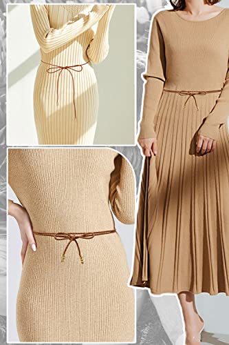 TeeYee Waist Belt Woven Knitted Rope/Chain PU leather 3 Pieces Tassel Rope Skinny Belt - color: 019blacksilvertan