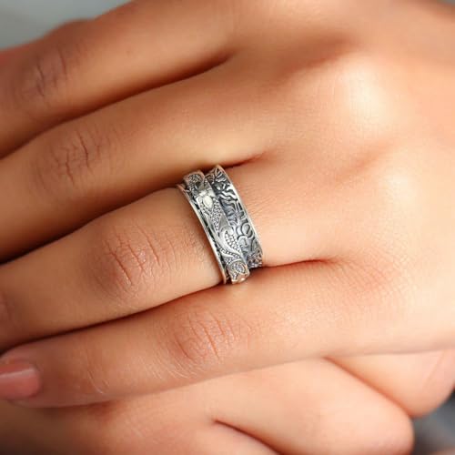 Shop LC 925 Sterling Silver Fidget Spinner Ring for Women - color: leafy and Floral