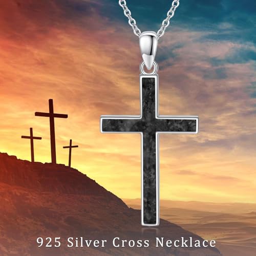 Cross Necklace 925 Sterling Silver Turquoise Christian Pendant Religious Cross Jewelry Christmas Gifts for Women Men - style: Black Onyx