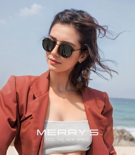 MERRY'S Retro Round Polarized Sunglasses - Unisex Double Bridge Sun Glasses - color: Matte Black Frame/Matte Black Bridge/Black Lens