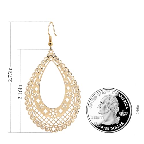 Teardrop Earrings for Women – Intricate Filigree Drop Earrings with Openwork Design, Elegant Dangle Earrings Lightweight Boho Jewelry for Everyday & Special Occasions - Gold & Silver