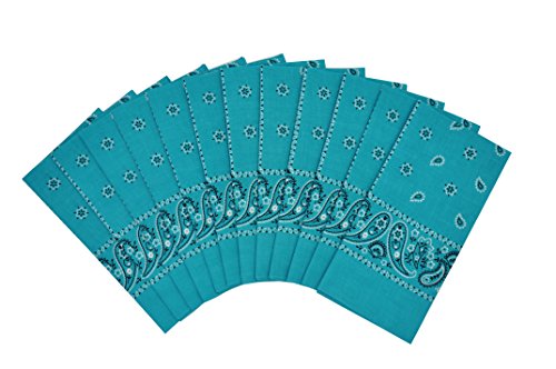 Vamqor 12pcs Bandana for women and men 100% Cotton Custom Fashion Paisley Design Multifunctional Outdoor Square Handkerchief - color: Turquoise