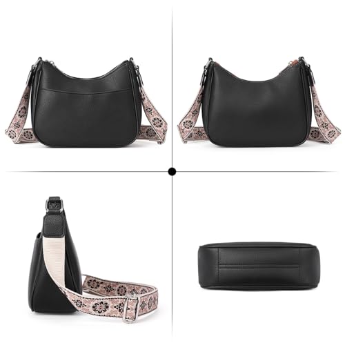 WJCD Women Crossbody Handbags Vegan Leather Shoulder Bag with Adjustable Strap - color: Black