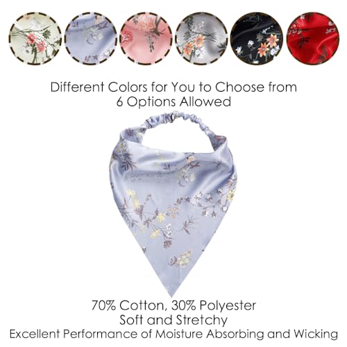 Vercret 6 Pack Hair Scarf Headband for Women Elastic Bandana Head Scarf Large Boho Triangle Kerchief with Clips Non Slip Scarves - color: Floral