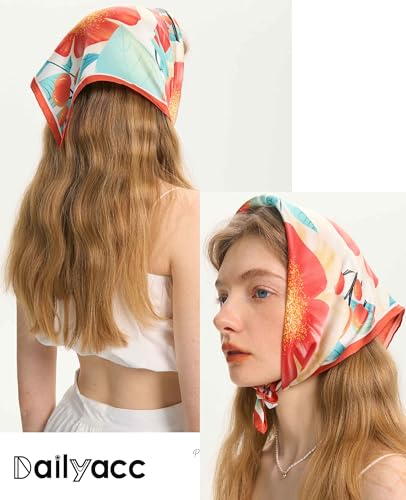 Dailyacc Hair Bandanas Scarf For Women Lightweight Fashion Neck Silk Satin Head Scarves For Sleeping Handbags Scarf - color: 20-large Flower/27.5*27.5in