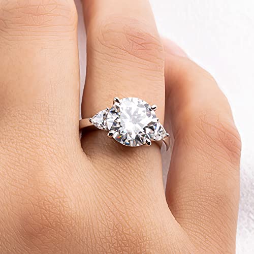 AnuClub Round/Emerald/Marquise Cut Moissanite 3 Stones Engagement Rings D Color VVS1 Round Cut 925 Sterling Silver Anniversary Wedding Promise Rings for Women - color: 4.6cttw Round Cut
