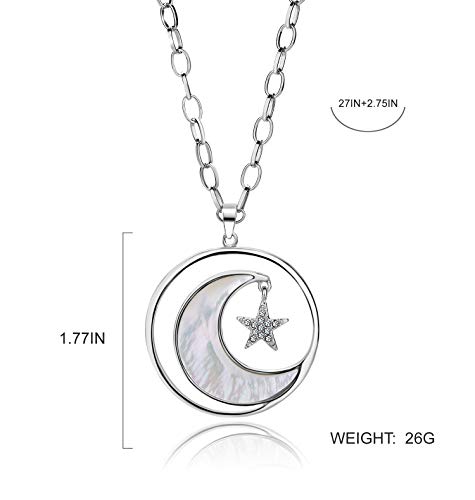 Long Moon Star Shell Pendant Necklace for Women Sweater Layered Y Statement Bohemian Chain Mother Jewelry with Gifts Box - color: SULVER