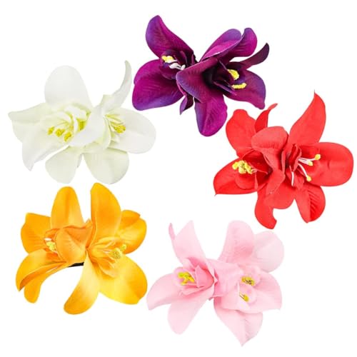 Bohemian Hawaiian Hibiscus Hair Clips and Barrettes in Colors - 5 Pcs Artificial Flower Hairpins for Seaside Holiday, Bridal Headwear