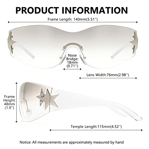 Rimless Y2K Sunglasses for Women Men Wrap Around Fashion Sunglasses Oversized Frameless Trendy Sun Glasses - color: Clear Frame / Gradient Grey Clear Lens